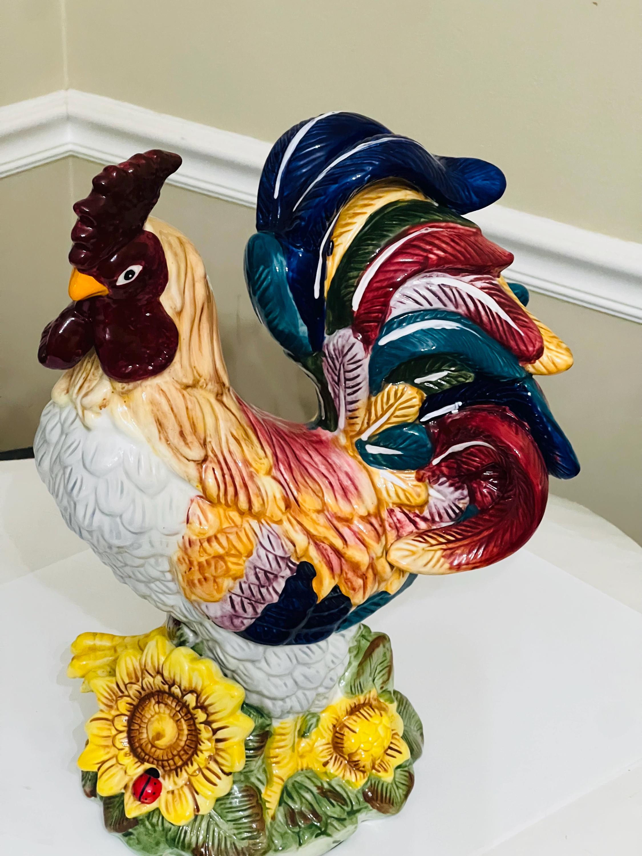 J Willfred Ceramic Rooster Figure With Sunflowers Farmhouse Decor