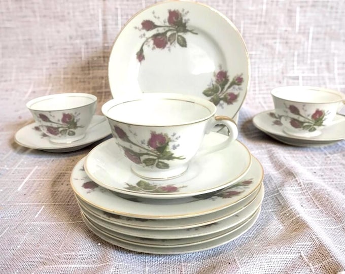 Vintage Moss Rose China: Thames & Ucagco Plates, Cups, Saucers