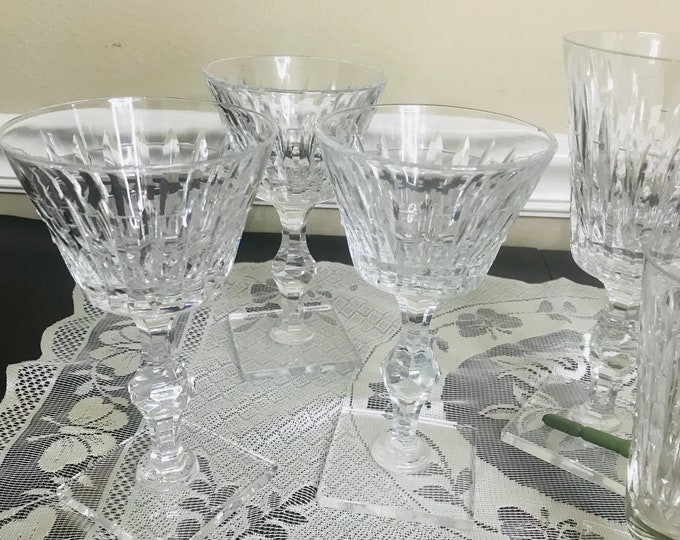 Hawkes Crystal Goblets, Water, Champagne, and Whiskey Sour Goblets, Stem Eardley 6015 Square Base, and Stem 7240 / Water Goblets