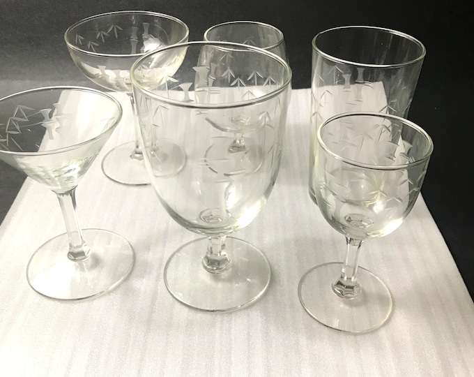 Noritake Bamboo Smooth Stem Goblets, Water, Liquor, Wine, Champagne, Brandy, Gray Cut Bamboo Goblets