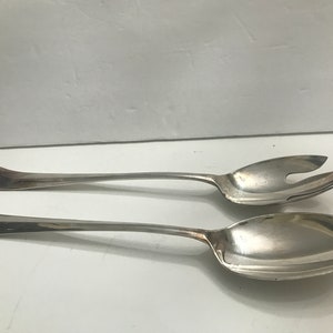 Vintage GERITY Silver Plated 13&quot; GEORGIAN Salad Servers - Fork & Spoon Set
