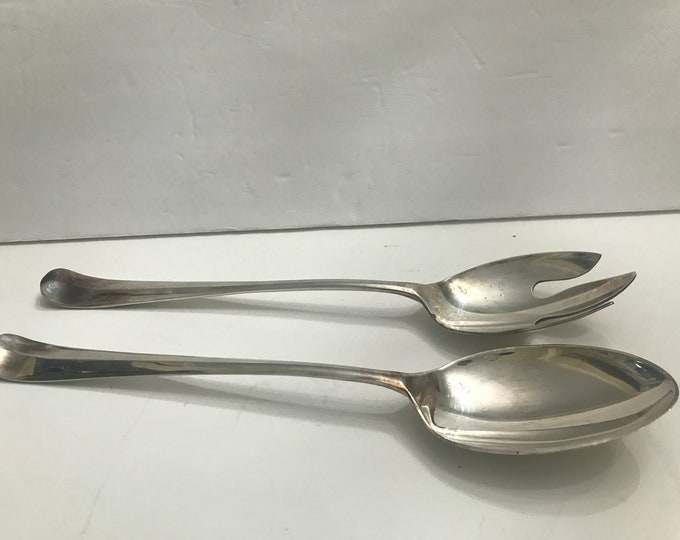 Vintage GERITY Silver Plated 13" GEORGIAN Salad Servers - Fork & Spoon Set