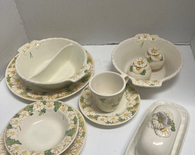 Metlox Poppy Trail/ Sculptured Poppy Trail/ plates, Gravy Boat, Bowls, Salt and  Pepper Shakers, Butter Dish, Creamer, Salad Spoon and Fork