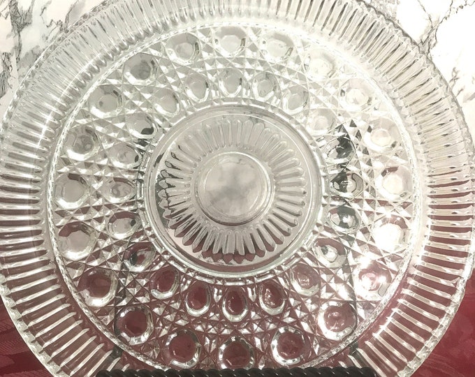 Federal Glass Windsor Button and Cane  Cake Stand, Plate, and Round Serving Platter