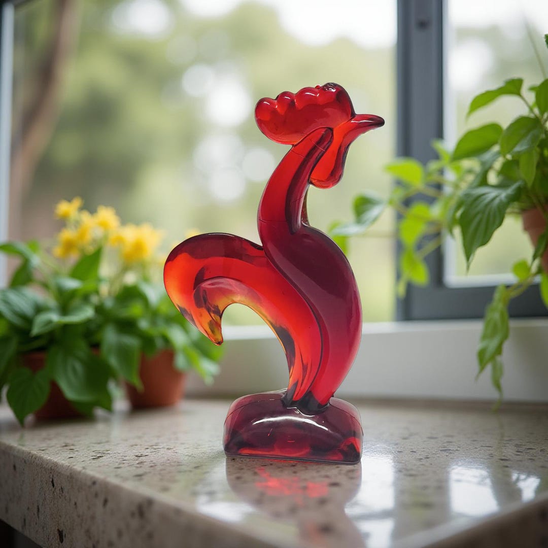 Rare MCM Vintage 1964 Viking Epic Kellogg Ruby Red Glass Rooster