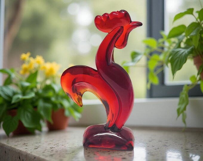 Rare MCM Vintage 1964 Viking Epic Kellogg Ruby Red Glass Rooster