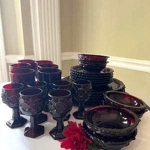 Avon Cape Cod Ruby Red Dinnerware Set (30 Pieces) - Vintage 1876