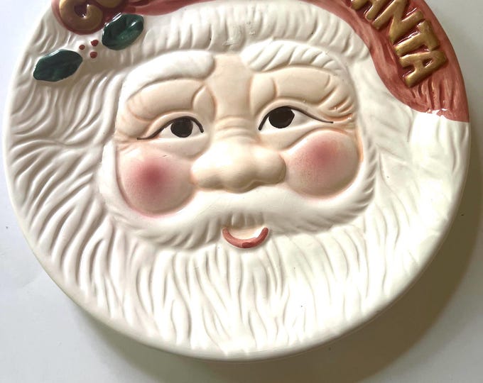 World Bazaar Inc Cookies for Santa Face Plate, Ceramic, Santa’s Face Cookie Plate