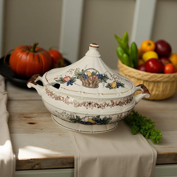 JAP920 by Japan Oval Tureen and Lid: Vintage Harvest Fruit Ceramic