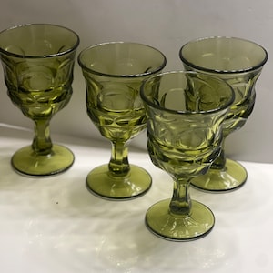 Fostoria HFM Argus Green Wine Goblets, Chalice, Henry Ford Museum Wine/Water Glass/Goblets