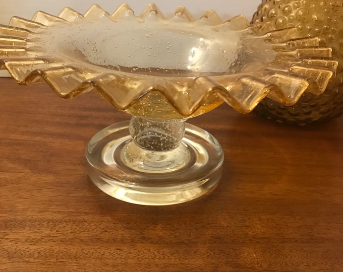 Vintage Controlled Bubble Clear Pedestal Bowl 1980/Candy Dish/ Home Decor