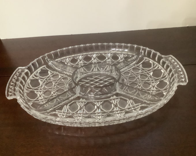 Vintage Lead Crystal Glass Serving Tray, Relish Dish, Snack Box,