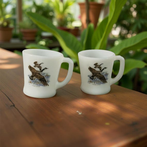 Vintage Fire King Coffee Mug Cup Canadian Goose D Handle White