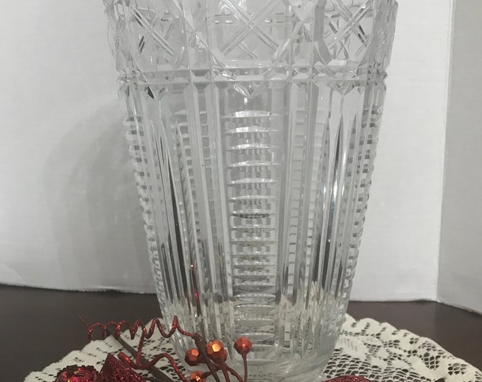 Brierley Tall Crystal Flower Vase, Royal Brierley Vase Made in England, Centerpiece Crystal Vase