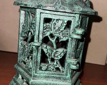 Antique Vintage Japanese Cast Iron Candle Lantern 9