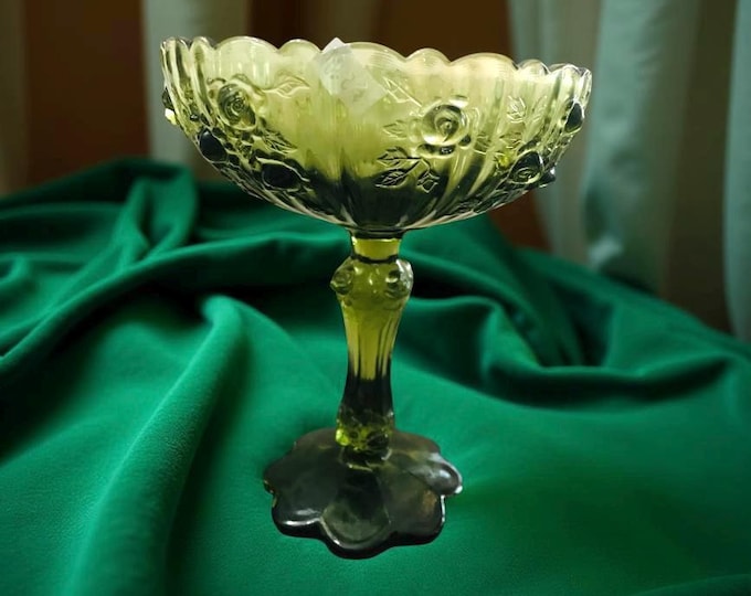Fenton Colonial  Cabbage Rose Compote/ Milk Glass/ Green Compote/ Gift