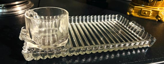 Vintage Hazel Atlas Snack Set: Ribbed Glass Tray & Cup - Etsy