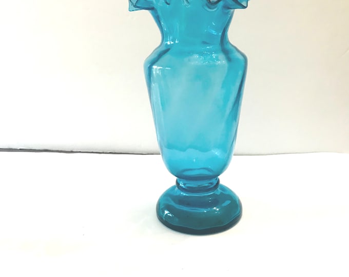 Vintage Aqua-Blue Ruffled Top Vase Fenton? Blue Vase