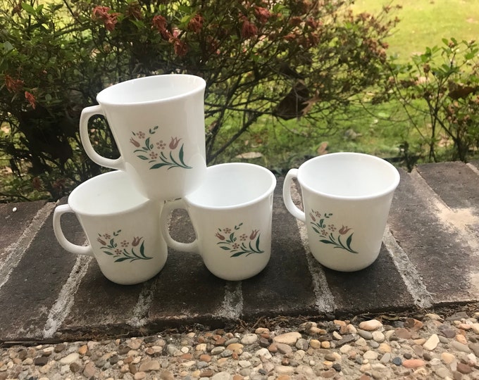 Corning Rosemarie Coffee Mugs, Set of Four White Coffee Cups