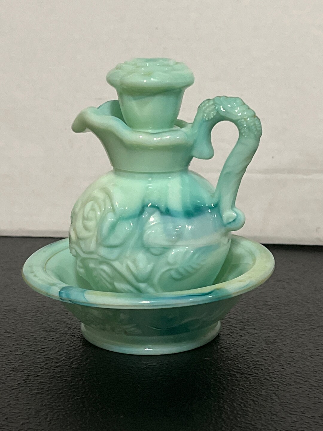 Vintage Avon Green Pitcher and Bowl Set, Bathroom Vanity Jar