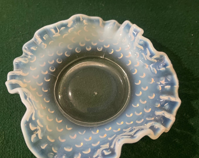 Fenton Blue Opalescent Ruffled Edge Hobnail Bowl or Candy Dish
