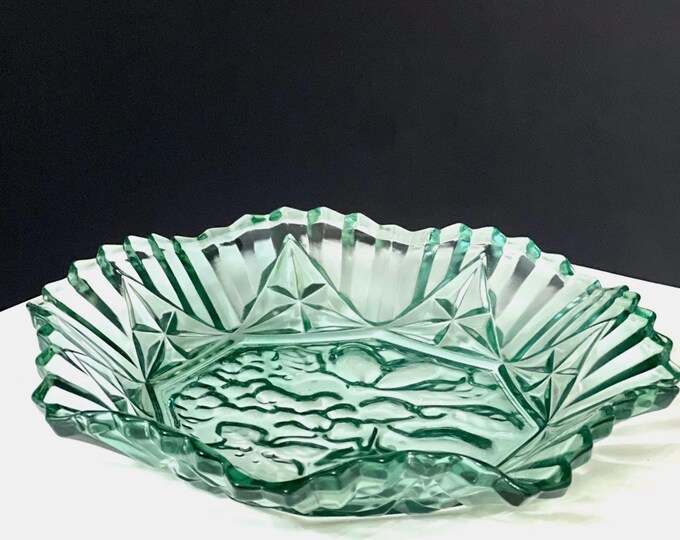 Pioneer Green Serving Bowl,  Fruit Motif  Bowl by Federal Glass Company, Relish Dish, Candy Bowl