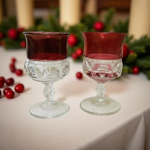 Nine Tiffin Franciscan King&#39;s Crown Ruby Cranberry Flash Water Goblets
