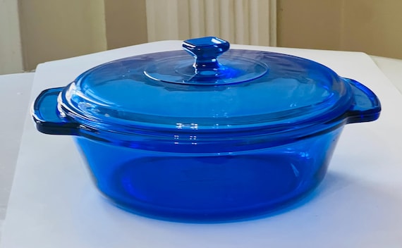 Vintage Anchor Hocking Cobalt Blue Round Covered 2 Qt Casserole