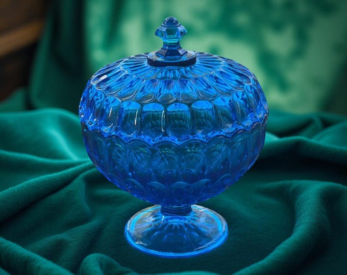 Vintage Imperial Glass Candy Bowl: Provincial Blue Thumbprint Compote