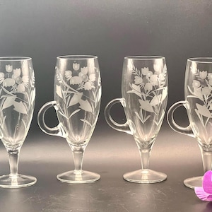 Vintage Etched Irish Coffee Goblets, Cups, Mugs