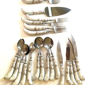 Vintage A. E. Lewis Sheffield England Floraine 4 Piece Dinnerware Set with Serving Utensils