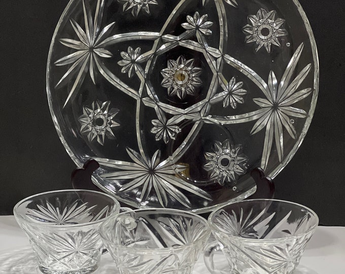 Anchor Hocking Prescut Clear Snack Set,  Plates and Cups, Clear Star of David Snack Set