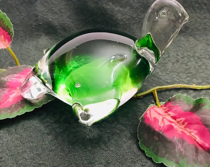 Vintage Paperweight Blown Glass Green Sea Turtle