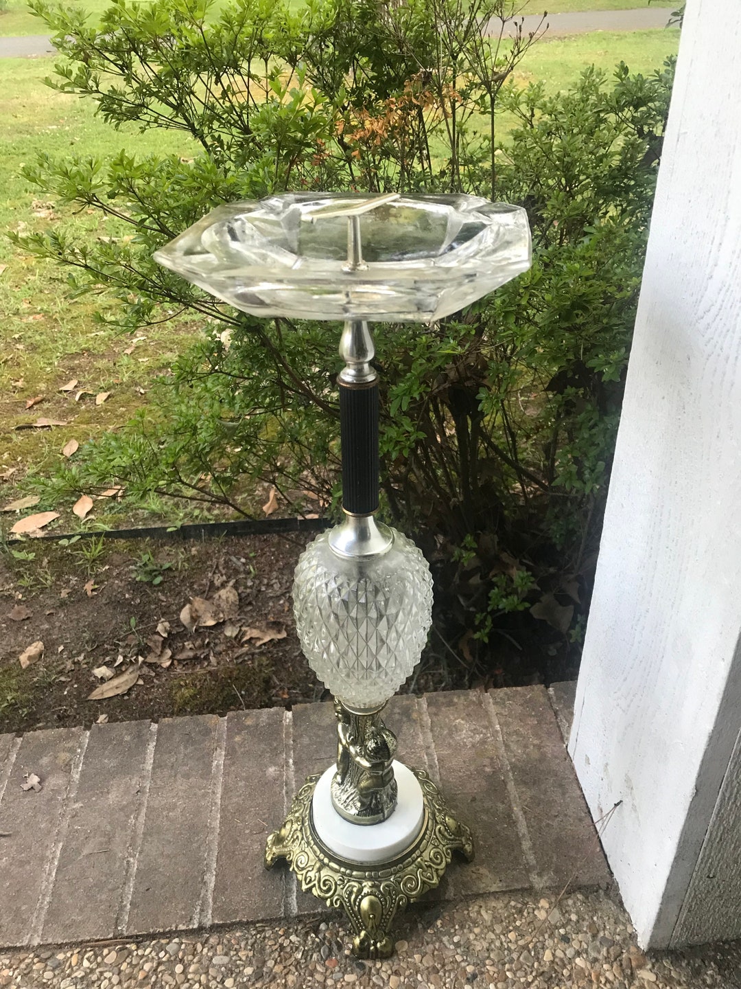 Novelty Crystal Corp Smoking Ashtray Stand, Mid Century, Vintage