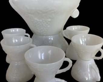 Zestaw misek do ponczu Anchor Hocking Harvest Milk Glass