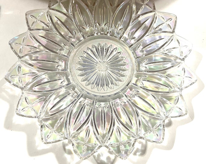 Vintage Federal Glass Iridescent Petal Serving Platter, Torte Plate, 11 1/2 Inch Platter, Appetizer Tray