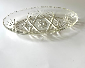 Vintage Anchor Hocking Prescut Clear Glass Relish Dish