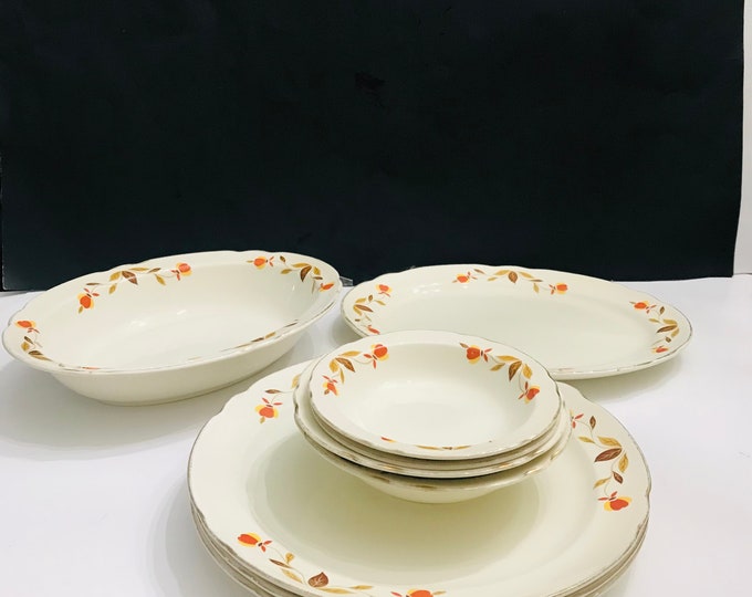 Hall Autumn Jewel, Autumn Jewel Tea Leaf, Plates, Vegetable Bowl. platter, Cereal and Fruit BowlVintage Hall Autumn Leaf