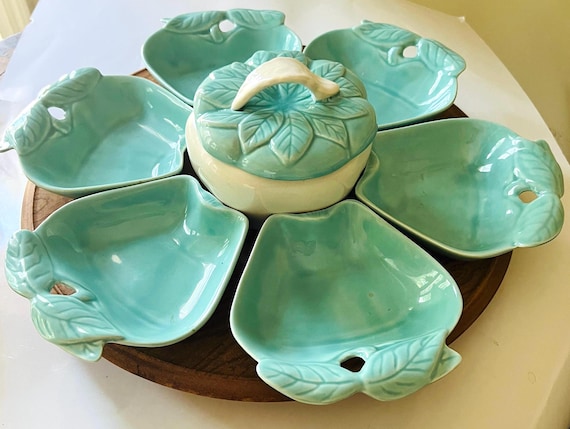 Vintage MCM Hoenig California Chip and Dip Set: Turquoise Apple