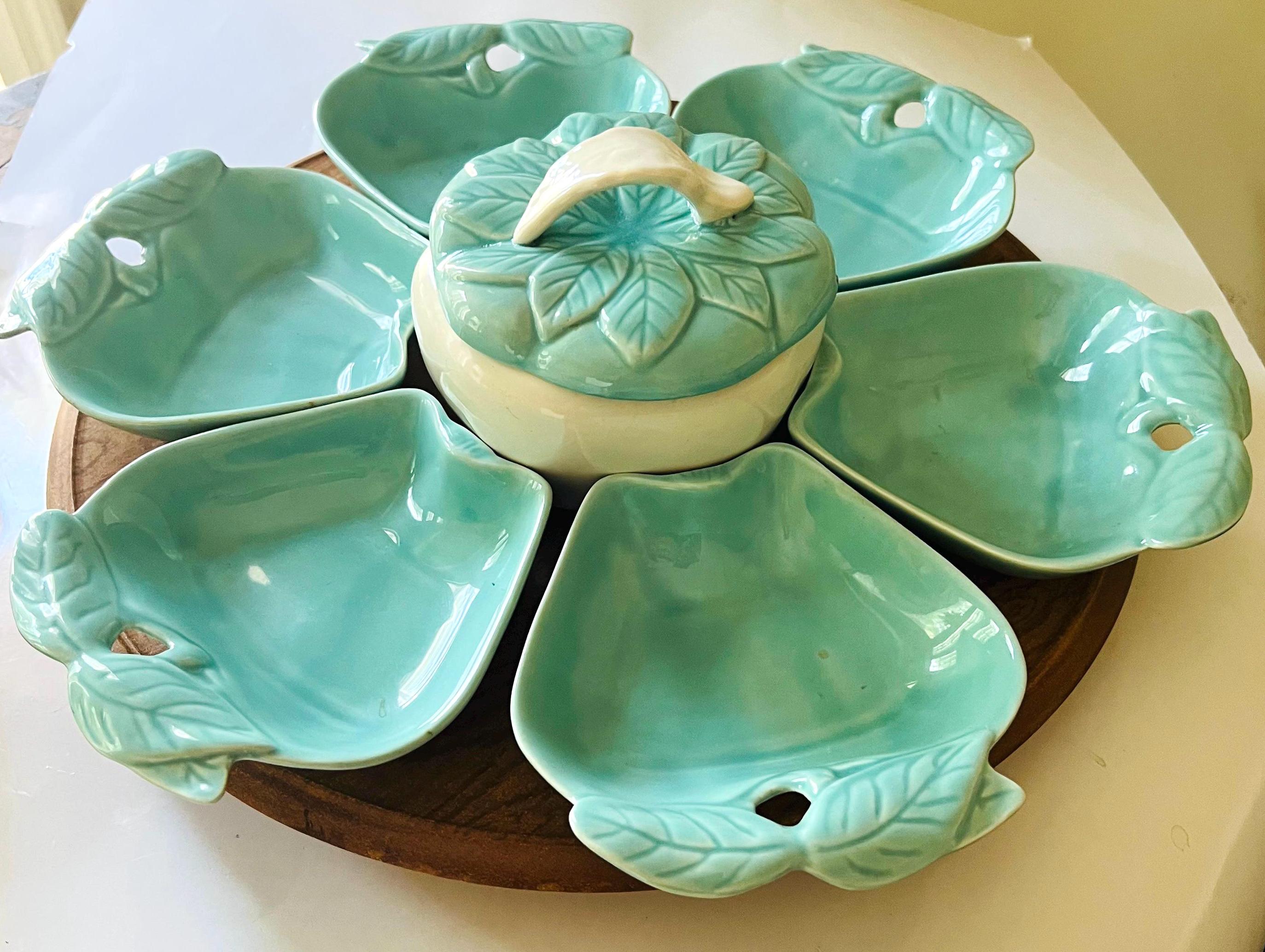 Vintage MCM Hoenig California Chip and Dip Set: Turquoise Apple