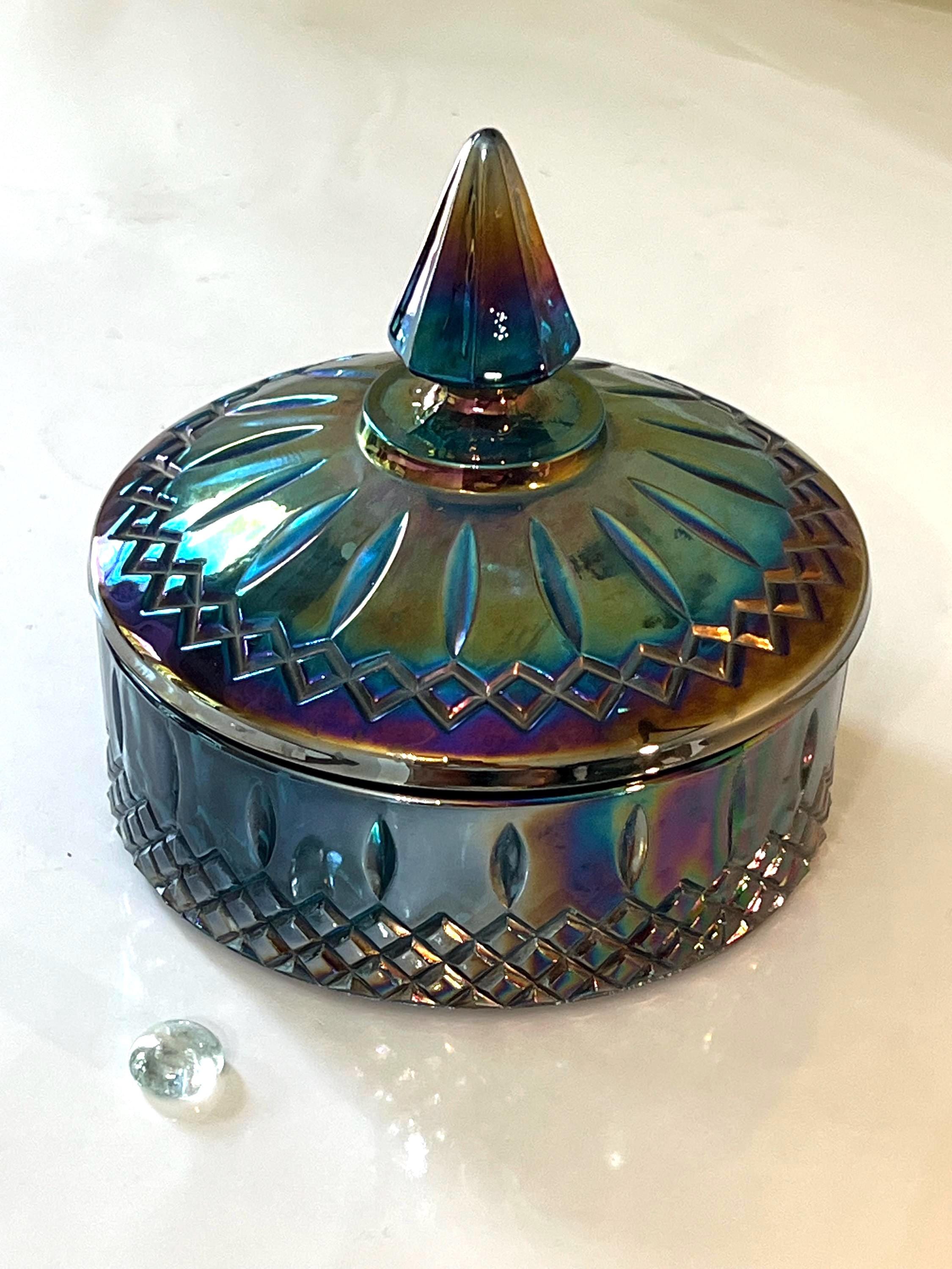 Vintage Indiana Glass Carnival Blue Candy Dish: Princess Cut With