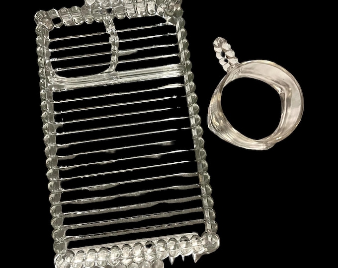 Vintage Hazel Atlas Snack Set: Ribbed Glass Tray & Cup