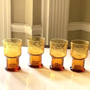 Vintage Libbey Amber Water Glasses - Country Garden Daisy, Set of 4