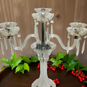 Crystal Candelabra: Three-Arm Tear Drop Prism Centerpiece