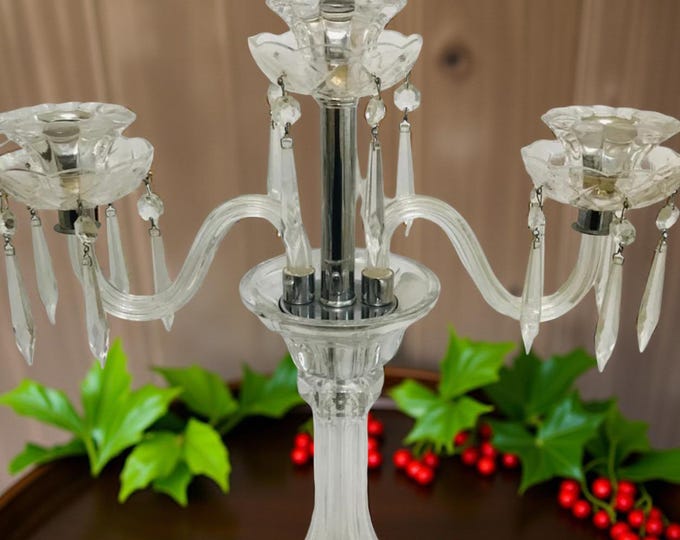 Crystal Candelabra: Three-Arm Tear Drop Prism Centerpiece