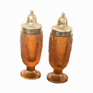 Tiara Indiana Glass Amber  Salt and Pepper Shakers