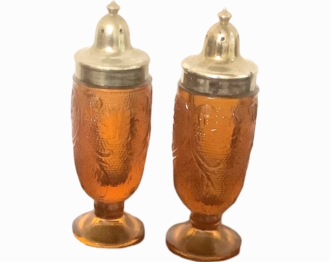 Tiara Indiana Glass Amber  Salt and Pepper Shakers