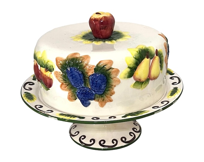 Vintage Embossed Fruit Cake Stand, Pastry Display Stand, Pie Server Stand, Covered Pedestal Cake Stand