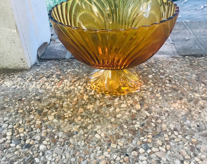 Brockway Nouveau Bowl,  Amber Pedestal Bowl/Centerpiece Bowl