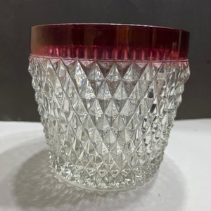 Indiana Glass Diamond Point Ice Bucket,  Diamond Point Ruby Flash Band Ice Bucket